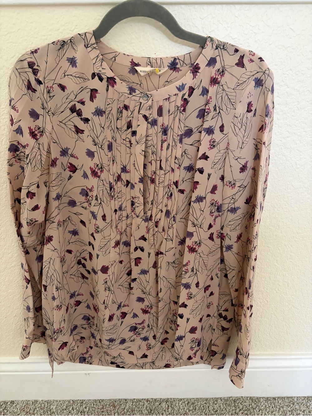 Rebecca Taylor Dusty Pink Floral Pintuck Blouse